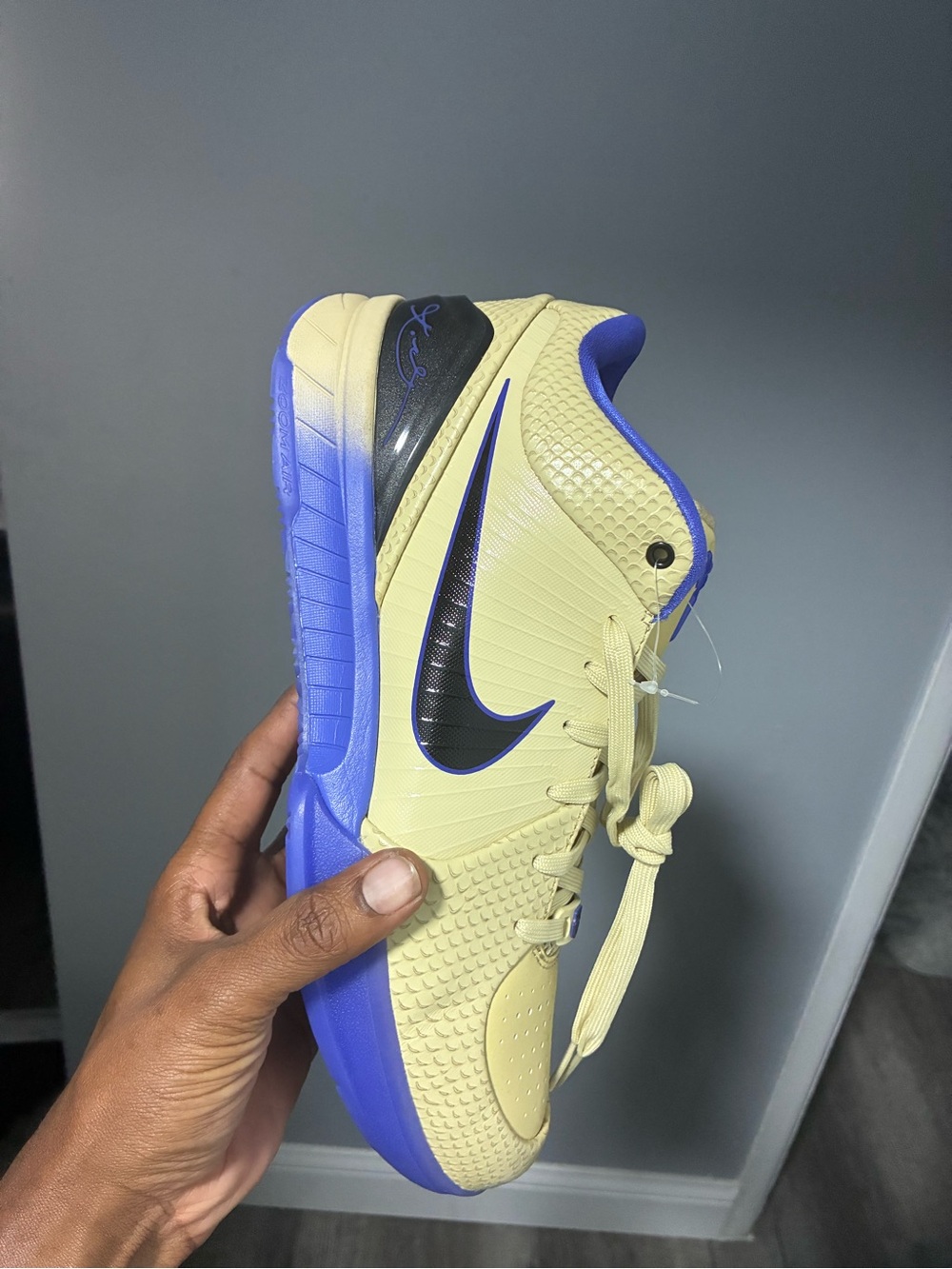 Nike Men’s Low-Top Sneaker in Pale Yellow, Purple and Black